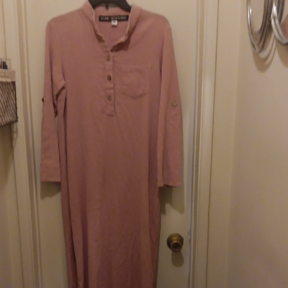 Pink Long Sleeve Mandarin Collar Dress
